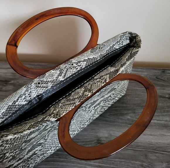 Vintage Snakeskin Foldable Vinyl Tote/Shopper Bag Dual Top Handles - Picture 6 of 7